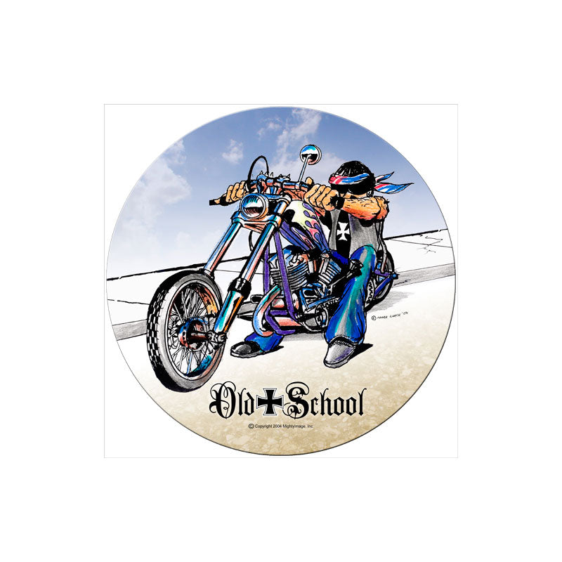 Old School, Motorcycle, Round Metal Sign, 14 X 14 Inches