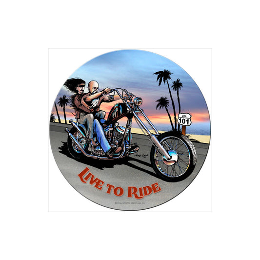 Live to Ride, Motorcycle, Round Metal Sign, 14 X 14 Inches