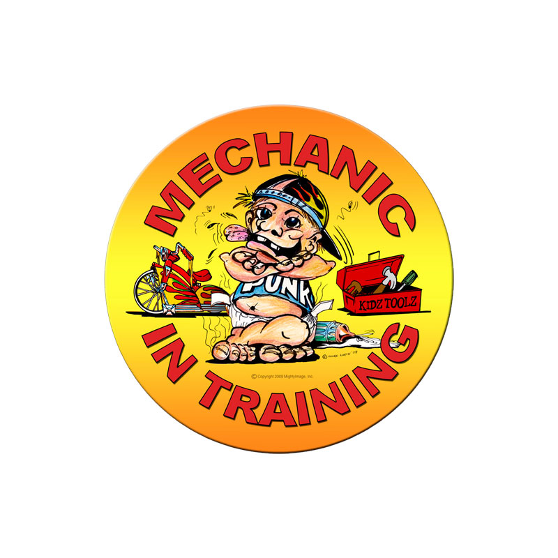 Mechanic in Training, Automotive, Round Metal Sign, 14 X 14 Inches