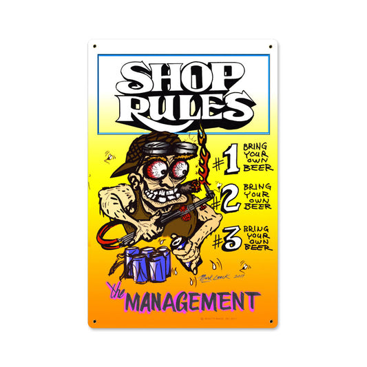 Shop Rules, Automotive, Metal Sign, 12 X 18 Inches