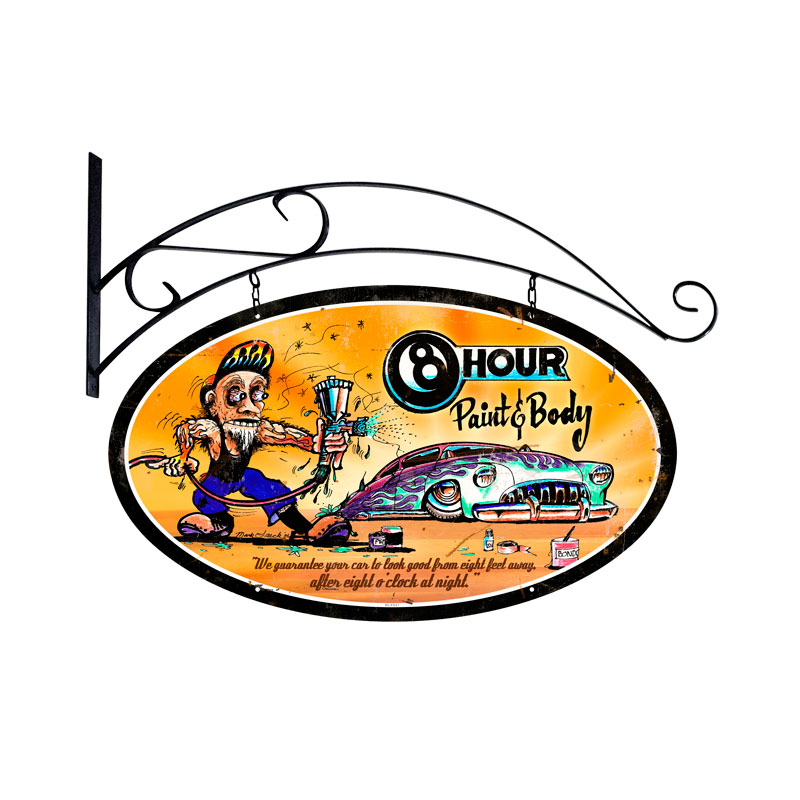 8 Hour Paint, Automotive, Double Sided Oval Metal Sign with Wall Mount, 24 X 24 Inches