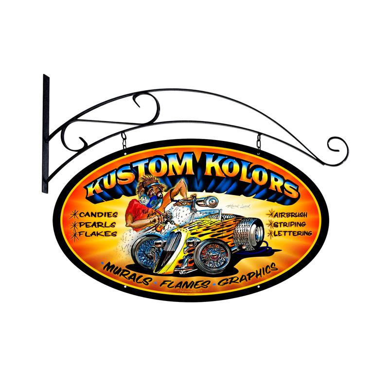 Kustom Kolors, Automotive, Double Sided Oval Metal Sign with Wall Mount, 24 X 24 Inches