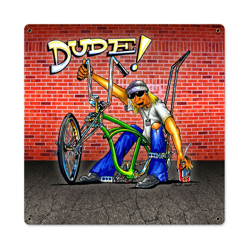 Dude Bike, Sports and Recreation, Metal Sign, 18 X 18 Inches