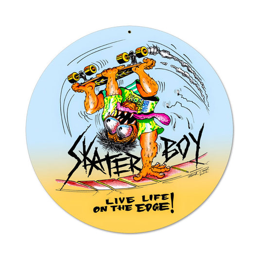 Skater Boy, Sports and Recreation, Round Metal Sign, 14 X 14 Inches