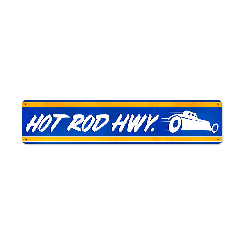 Hot Rod Hwy, Automotive, Metal Sign, 28 X 6 Inches