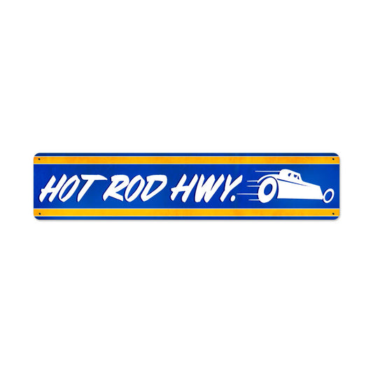 Hot Rod Hwy, Automotive, Metal Sign, 28 X 6 Inches