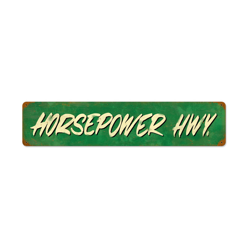 Horsepower Hwy, Automotive, Vintage Metal Sign, 28 X 6 Inches