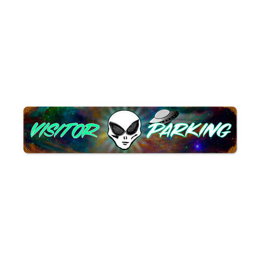 Visitor Parking, Humor, Vintage Metal Sign, 28 X 6 Inches