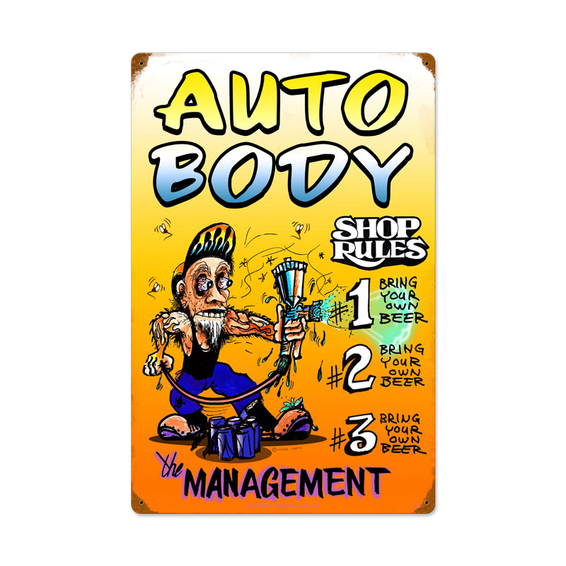 Auto Body Shop Rules, Automotive, Vintage Metal Sign, 16 X 24 Inches