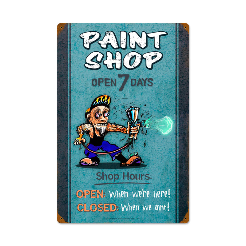 Paint Shop Hours, Automotive, Vintage Metal Sign, 16 X 24 Inches