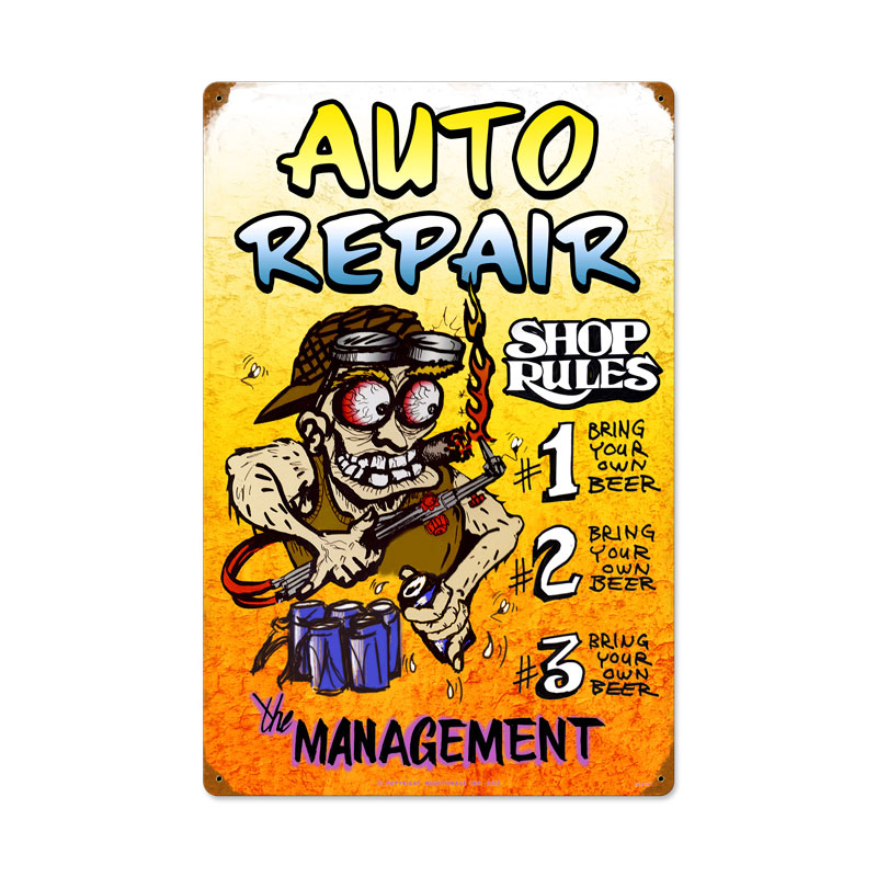Auto Repair Shop Rules, Automotive, Vintage Metal Sign, 16 X 24 Inches