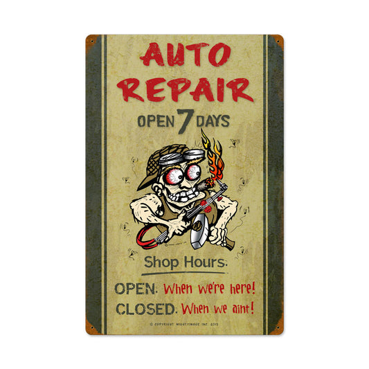 Auto Repair Shop Hours, Automotive, Vintage Metal Sign, 16 X 24 Inches