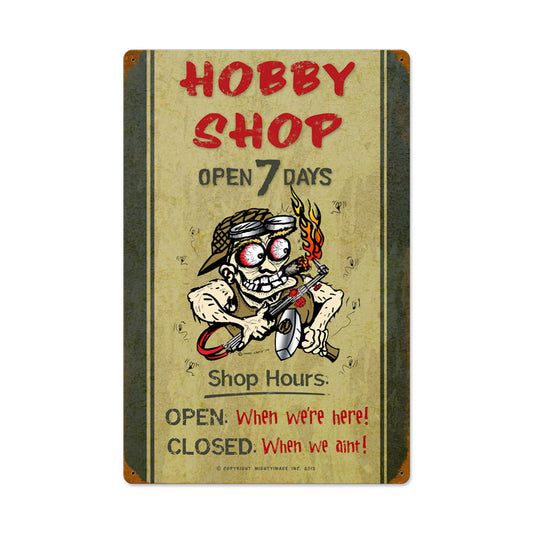 Hobby Shop Hours, Automotive, Vintage Metal Sign, 16 X 24 Inches