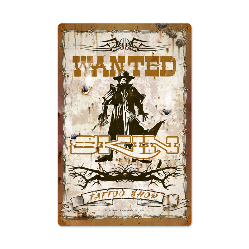 Wanted Skin Poster, Humor, Vintage Metal Sign, 16 X 24 Inches