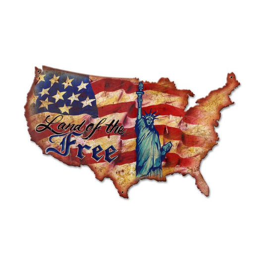Land Of The Free USA, Patriotic, Custom Metal Shape, 25 X 16 Inches