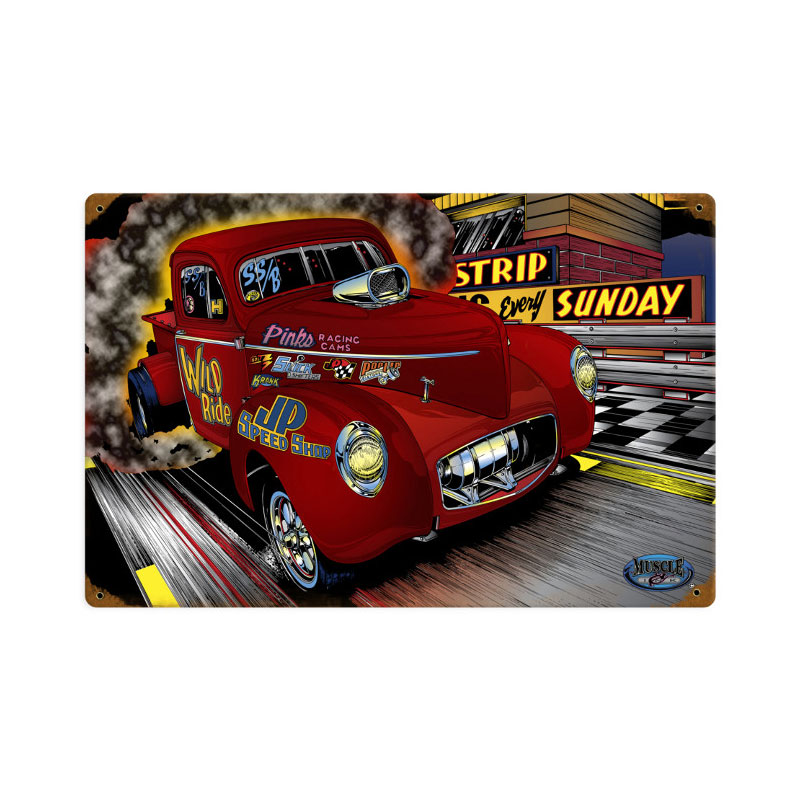Gasser Willeys Truck, Automotive, Vintage Metal Sign, 18 X 12 Inches