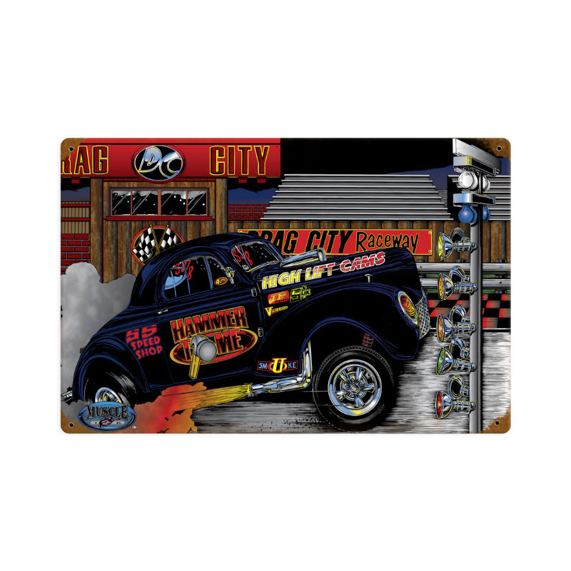 Gasser Willeys Hammer Time, Automotive, Vintage Metal Sign, 18 X 12 Inches