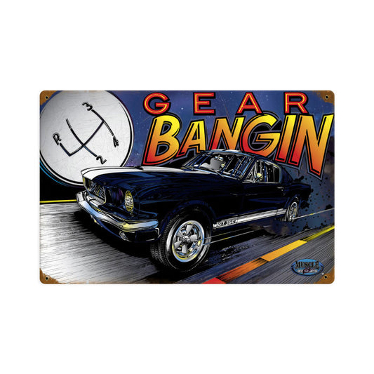 Mustang Gear, Automotive, Vintage Metal Sign, 18 X 12 Inches