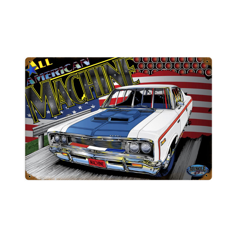 All American Machine, Automotive, Vintage Metal Sign, 18 X 12 Inches