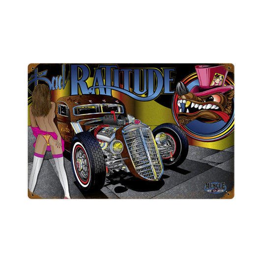 Rat Rod Ratitude, Automotive, Vintage Metal Sign, 18 X 12 Inches