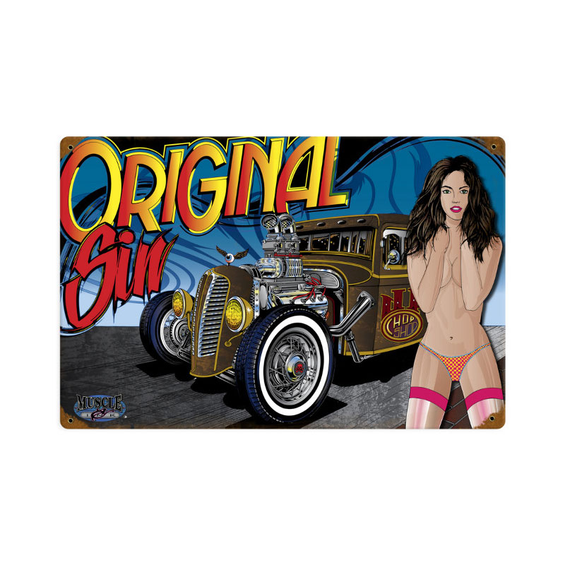 Rad Rod Original Sin, Automotive, Vintage Metal Sign, 18 X 12 Inches