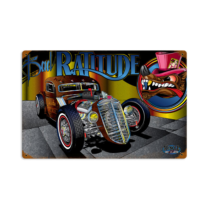 Rat Rod Ratitude, Automotive, Vintage Metal Sign, 12 X 18 Inches