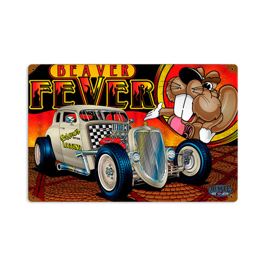 Rat Rod Beaver Fever, Automotive, Vintage Metal Sign, 12 X 18 Inches