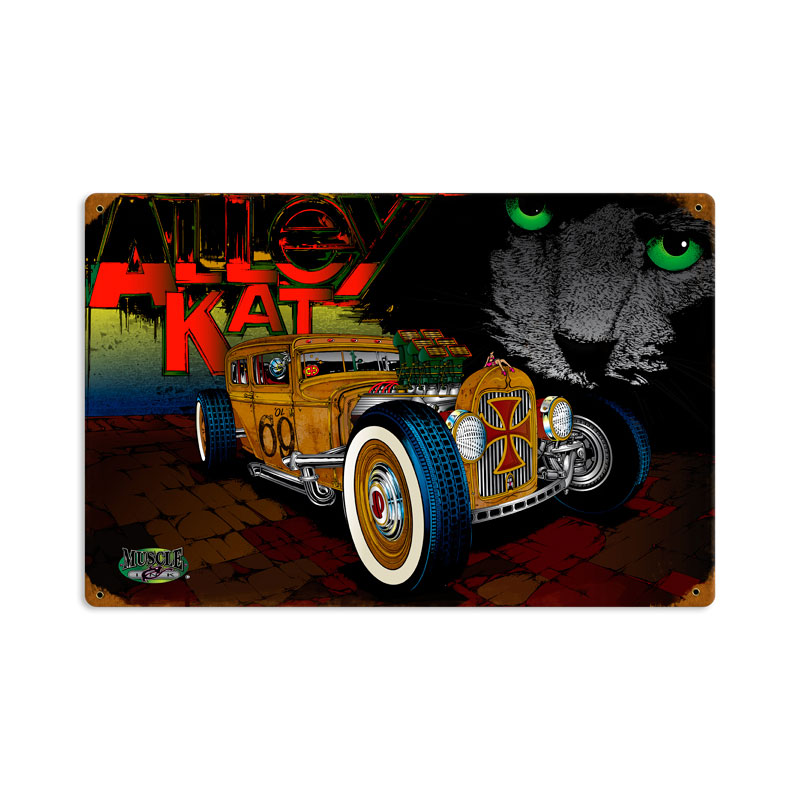 Rat Rod Alley Cat, Automotive, Vintage Metal Sign, 12 X 18 Inches