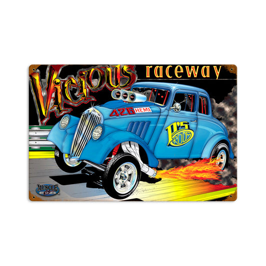 Vicious Raceway, Automotive, Vintage Metal Sign, 18 X 12 Inches