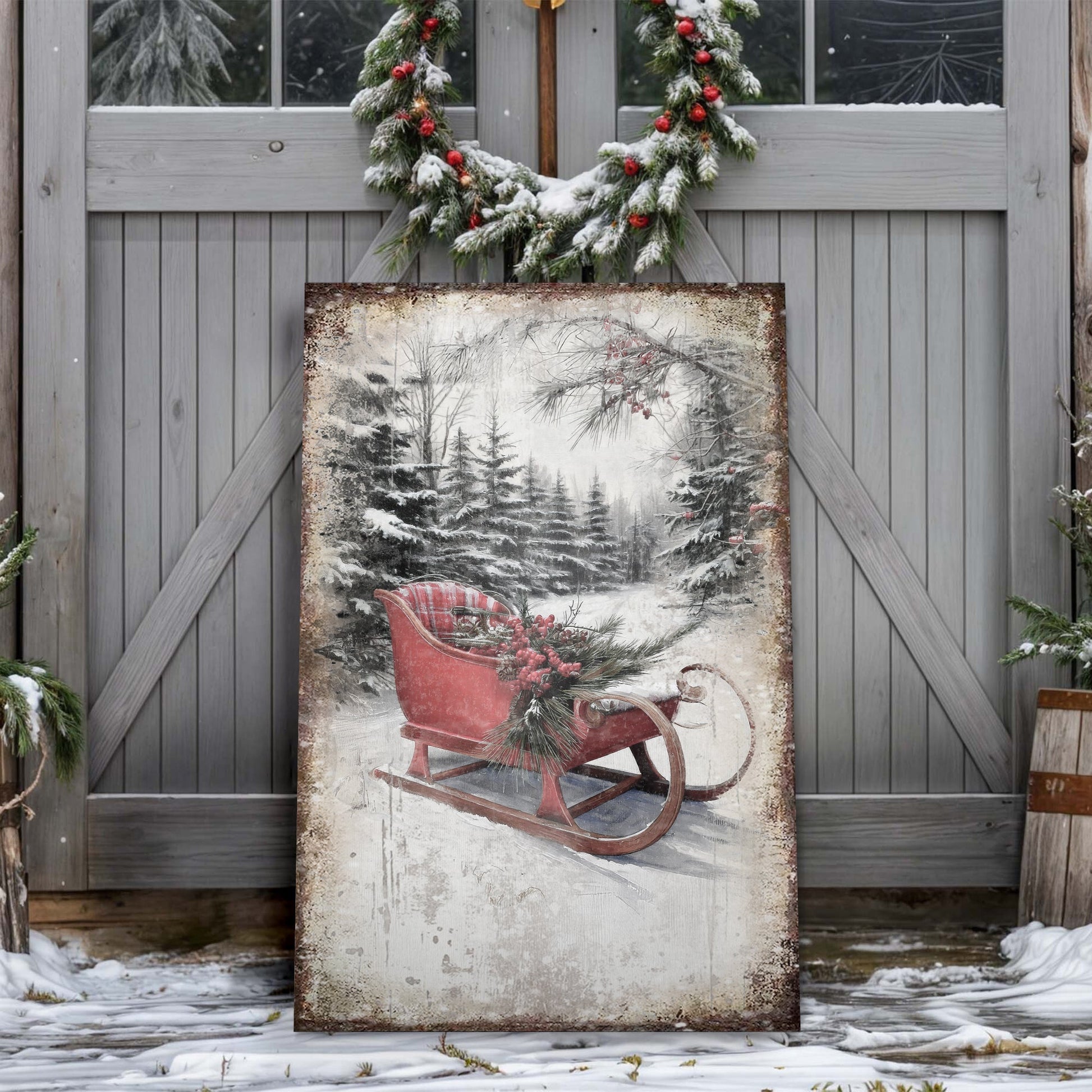 Vintage Christmas Sledge Wall Art