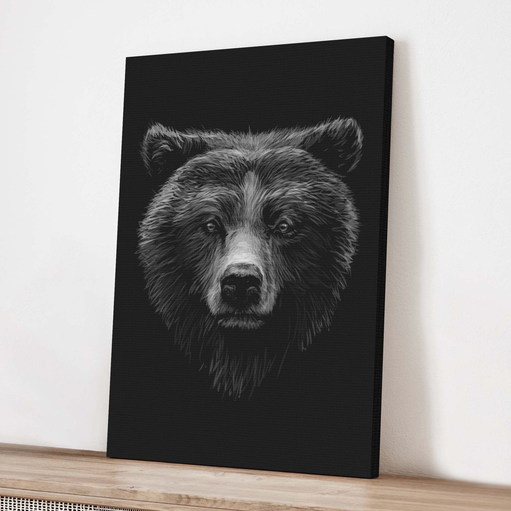 Animals Forest Bear Monochrome Canvas Wall Art
