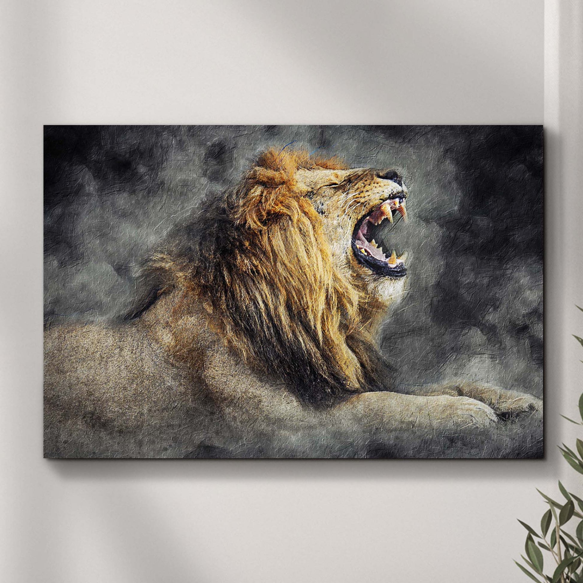 Lion Yawn Painting Canvas Wall Art