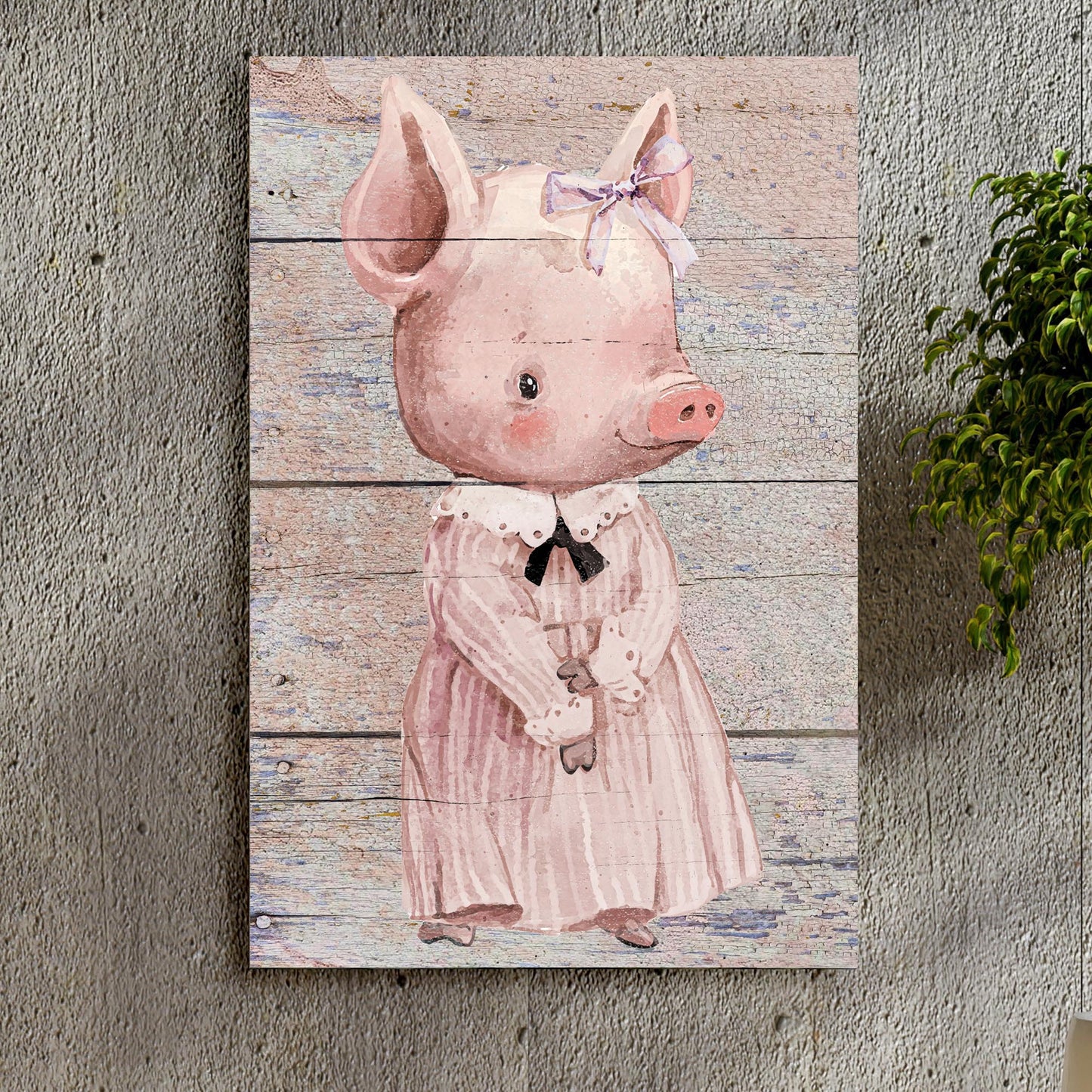 Simple Ribbon Dress Pig Canvas Wall Art
