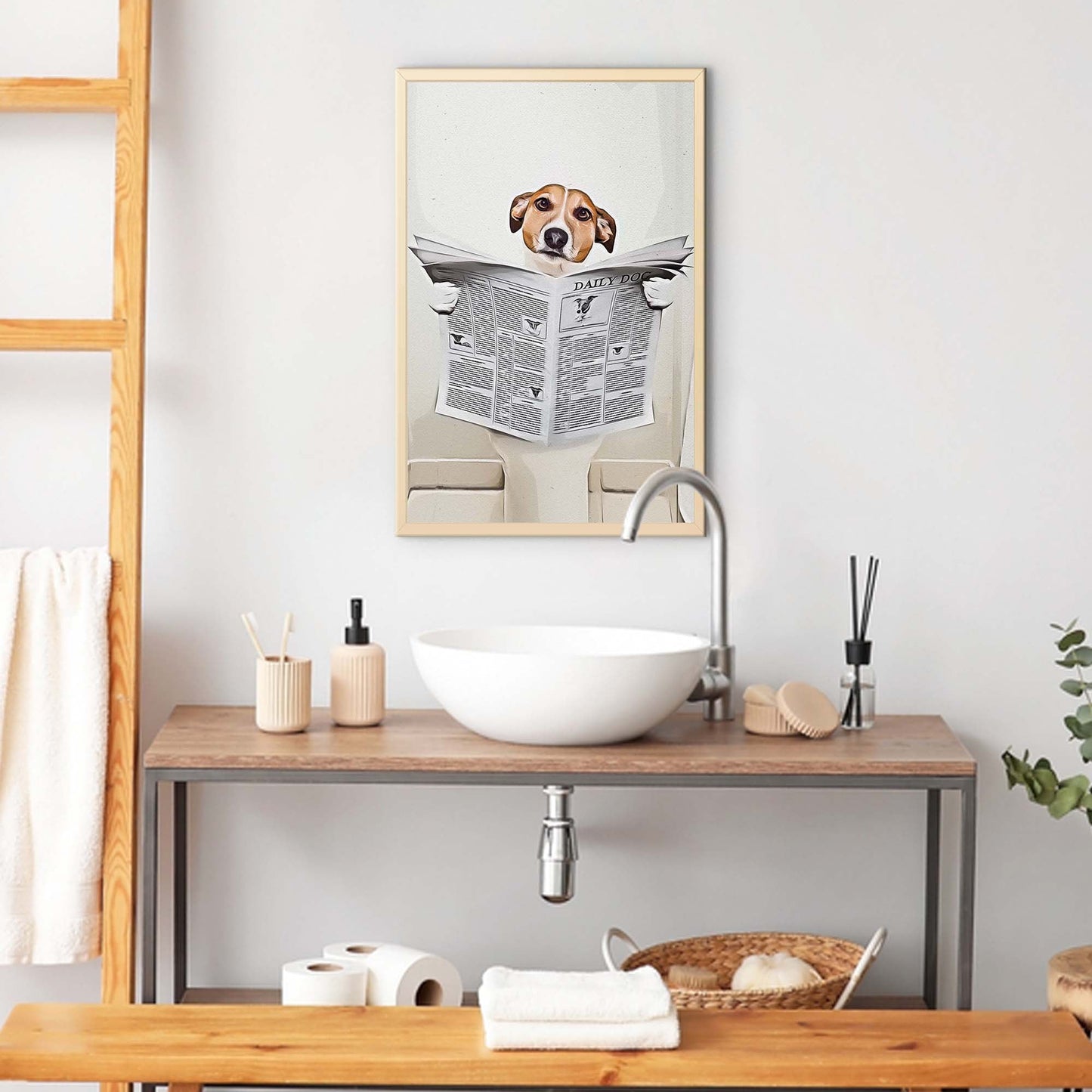 Dog Reading Newspaper Portrait Canvas Wall Art