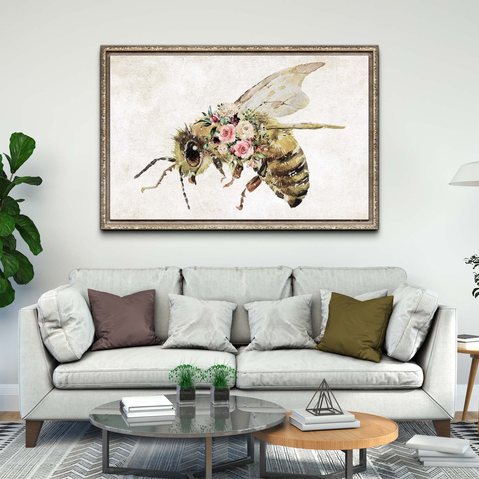 Floral Honey Bee Painting Canvas Wall Art