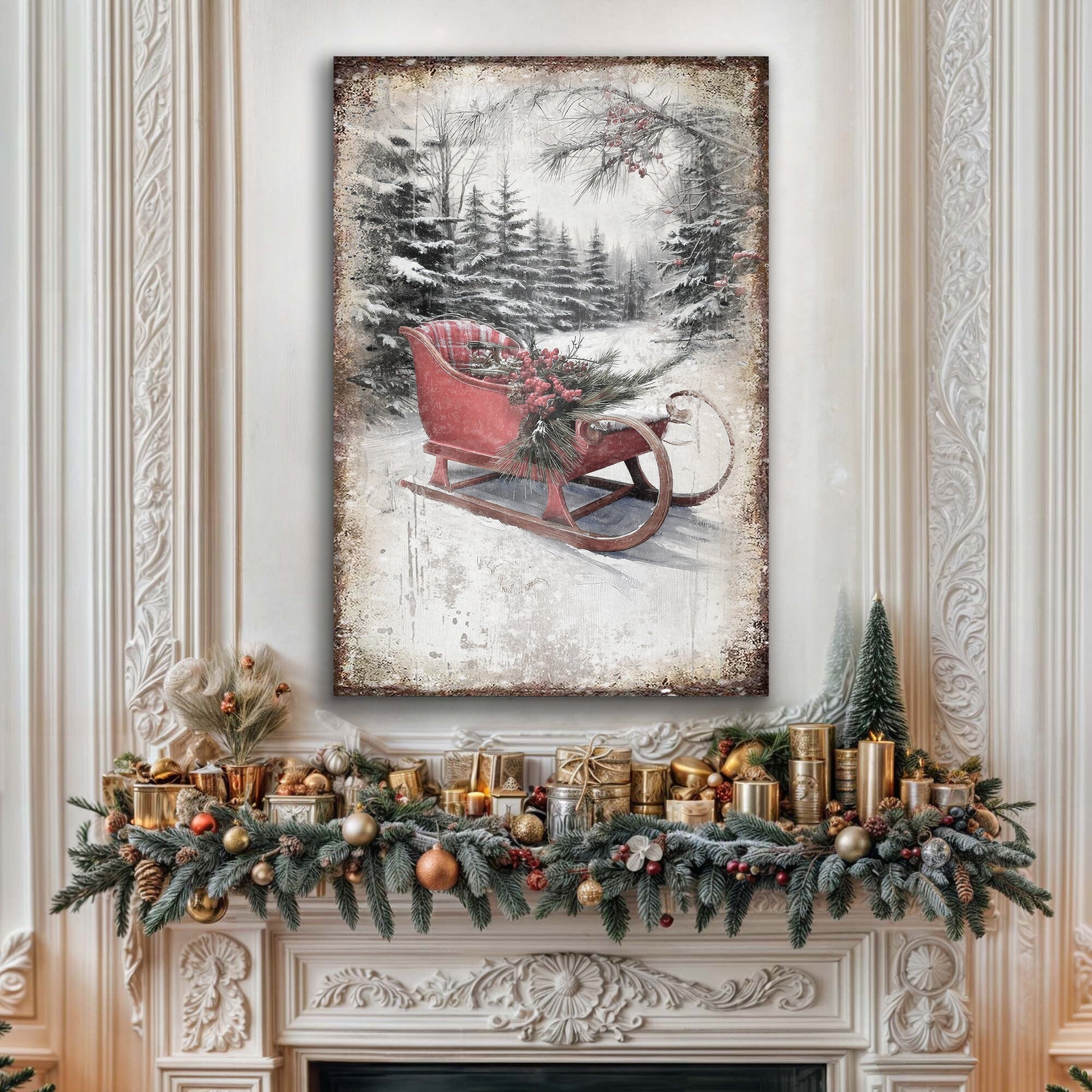 Vintage Christmas Sledge Wall Art