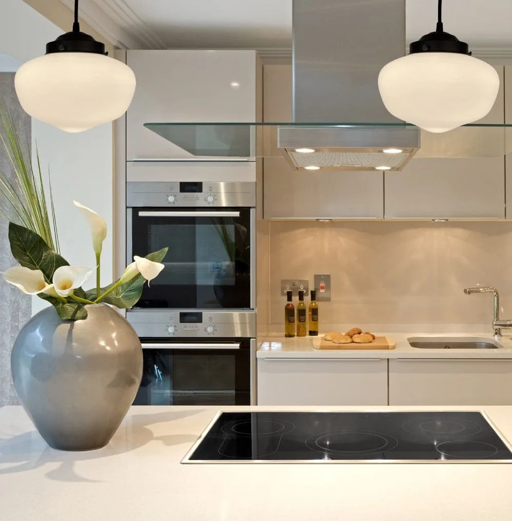 Modern Milk Glass Schoolhouse Pendant Light