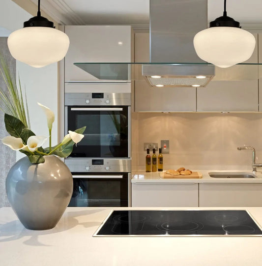 Modern Milk Glass Schoolhouse Pendant Light