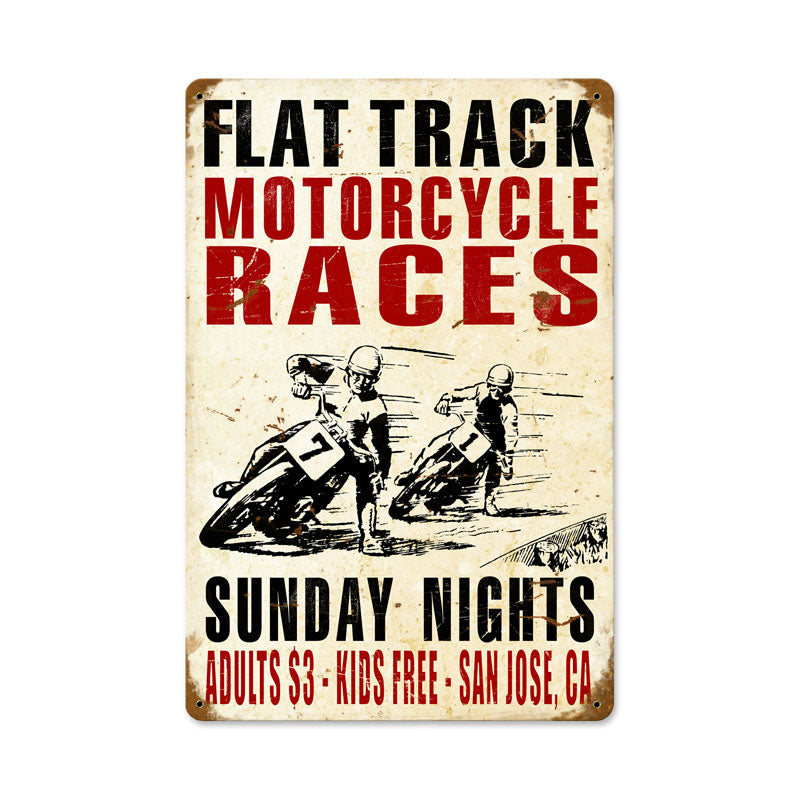 Motorcycle Races, Motorcycle, Vintage Metal Sign, 12 X 18 Inches
