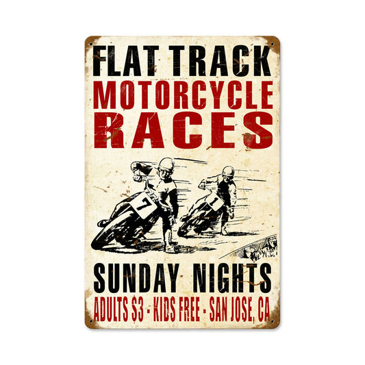 Motorcycle Races, Motorcycle, Vintage Metal Sign, 12 X 18 Inches