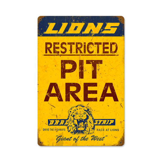 Lions Pit Area, Automotive, Vintage Metal Sign, 12 X 18 Inches