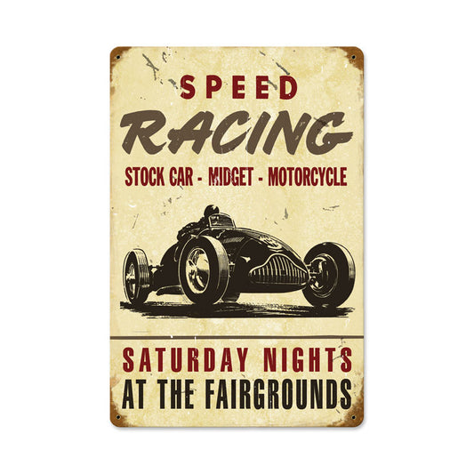 Speed Racing, Automotive, Vintage Metal Sign, 12 X 18 Inches