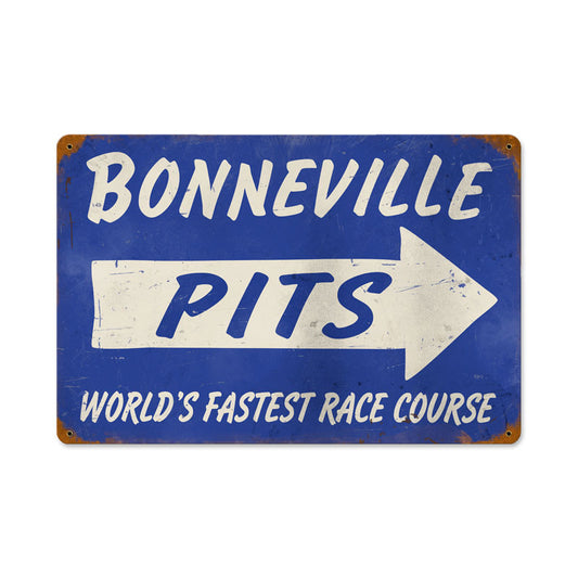 Bonneville Pits, Automotive, Vintage Metal Sign, 18 X 12 Inches