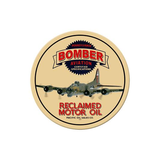 Bomber Reclaimed Oil, Automotive, Round Metal Sign, 14 X 14 Inches