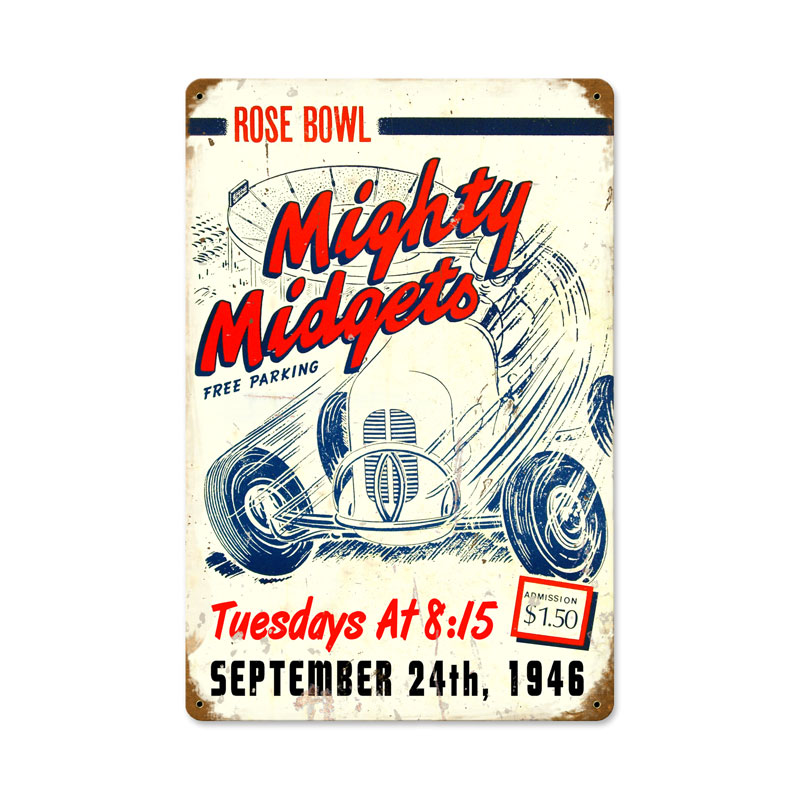 Mighty Midgets, Automotive, Vintage Metal Sign, 12 X 18 Inches