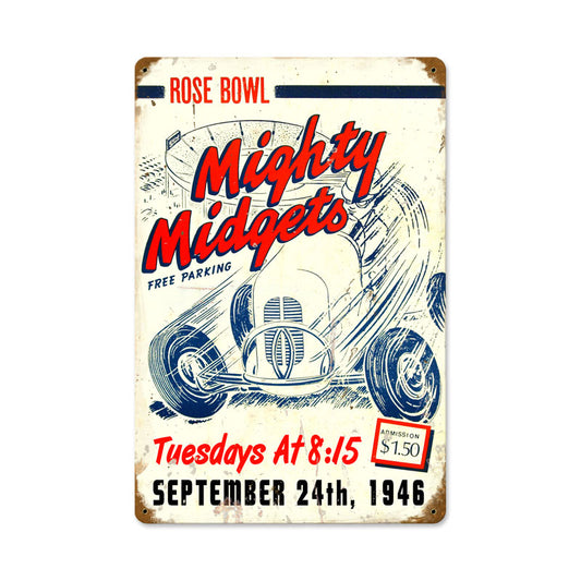 Mighty Midgets, Automotive, Vintage Metal Sign, 12 X 18 Inches