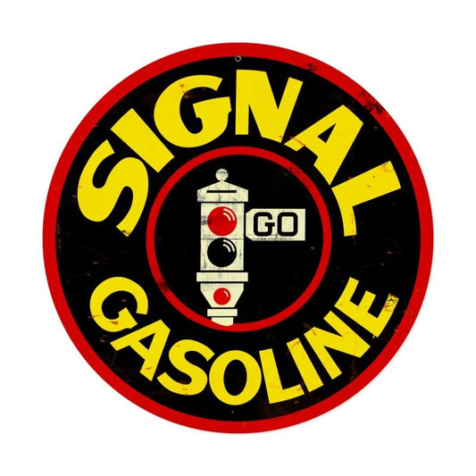 Signal Gas, Automotive, Round Metal Sign, 14 X 14 Inches