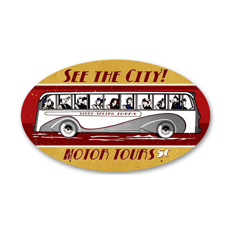 Motor Tours, Automotive, Oval Metal Sign, 14 X 24 Inches