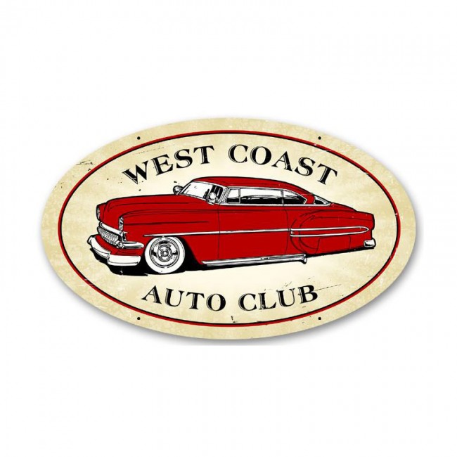 West Coast Auto, Automotive, Oval Metal Sign, 14 X 24 Inches