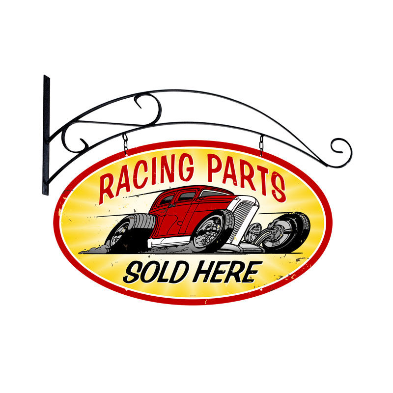 Racing Parts, Automotive, Double Sided Oval Metal Sign with Wall Mount, 24 X 24 Inches